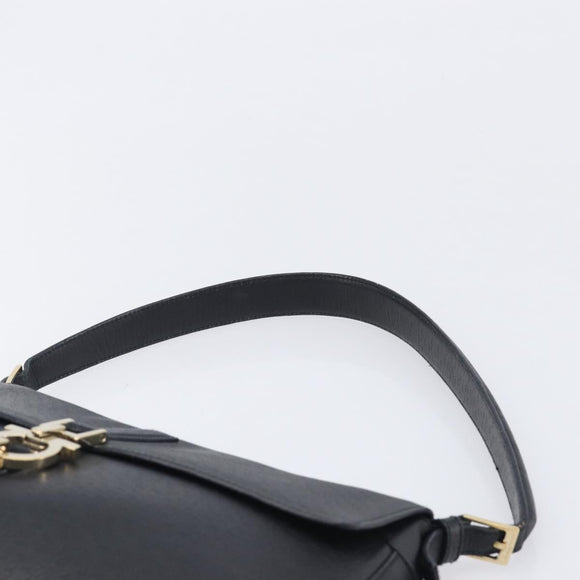 Salvatore Ferragamo Gancini Shoulder Bag Leather Black Gold Auth 199594