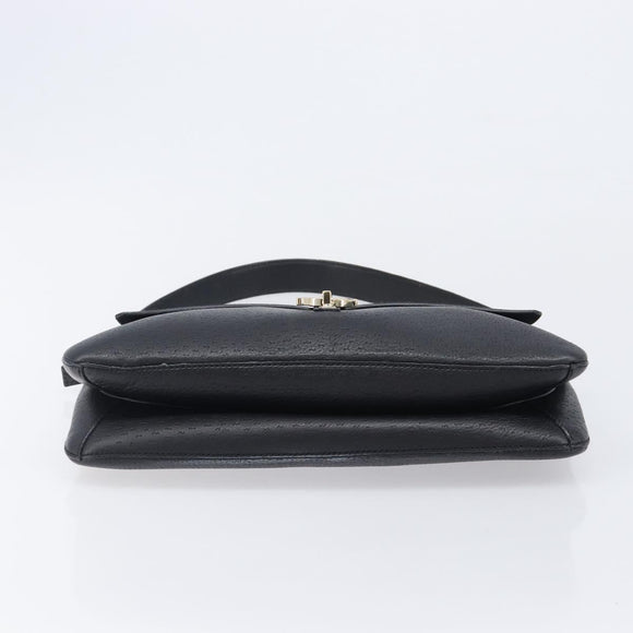 Salvatore Ferragamo Gancini Shoulder Bag Leather Black Gold Auth 199594