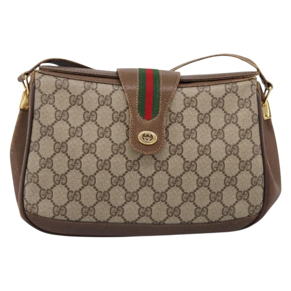 GUCCI GG Supreme Web Sherry Line Bag PVC Beige Gold 116 02 076 Auth 199596