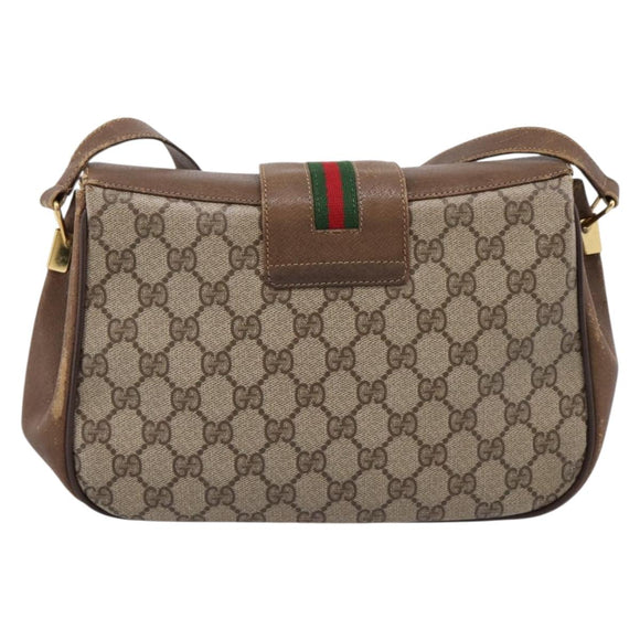 GUCCI GG Supreme Web Sherry Line Bag PVC Beige Gold 116 02 076 Auth 199596