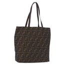 FENDI Zucca Canvas Tote Bag Brown Black Auth 199597-1
