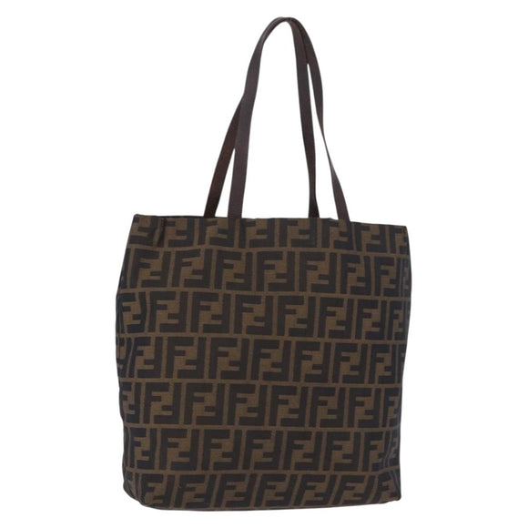FENDI Zucca Canvas Tote Bag Brown Black Auth 199597