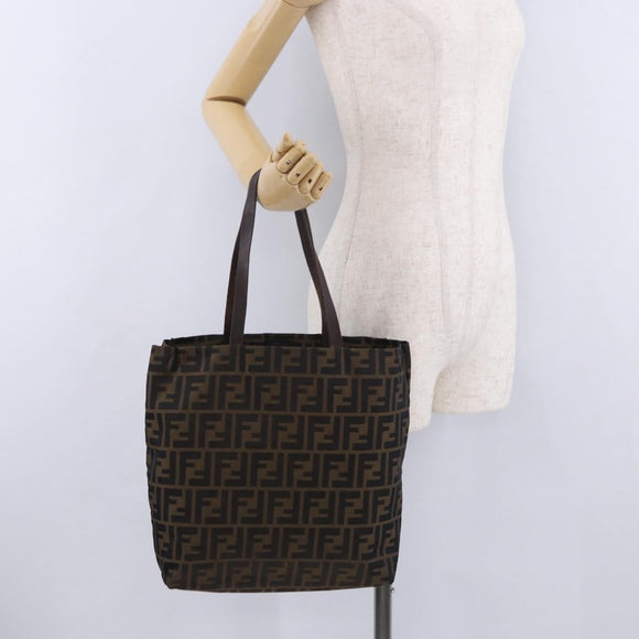 FENDI Zucca Canvas Tote Bag Brown Black Auth 199597