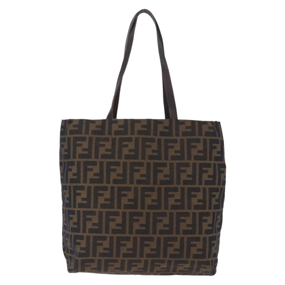 FENDI Zucca Canvas Tote Bag Brown Black Auth 199597