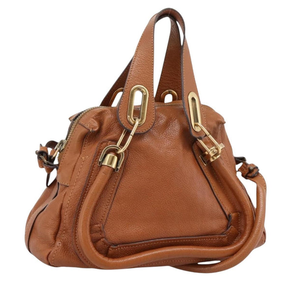 Chloe Paraty Hand Bag Leather 2way Brown Gold Auth 199599A