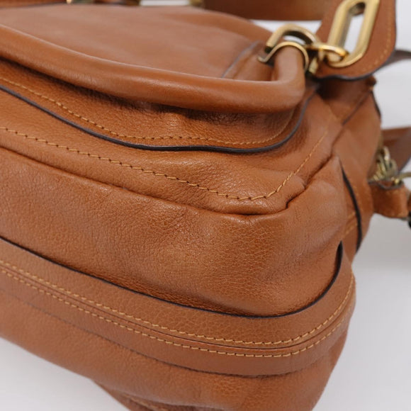 Chloe Paraty Hand Bag Leather 2way Brown Gold Auth 199599A