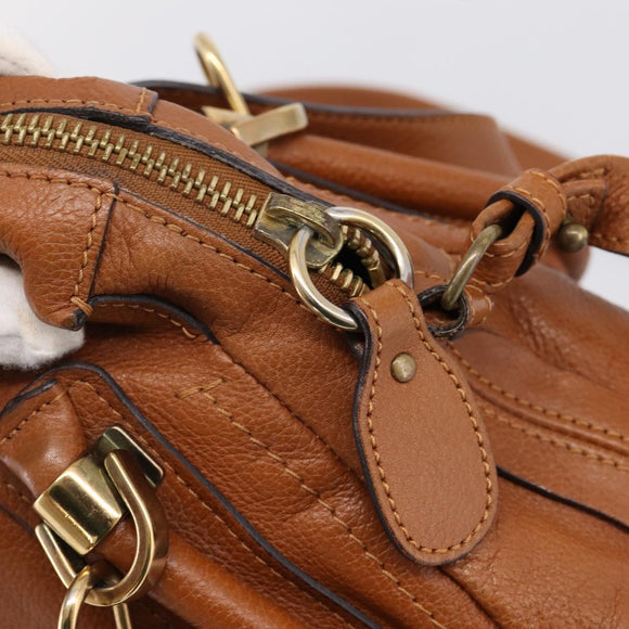 Chloe Paraty Hand Bag Leather 2way Brown Gold Auth 199599A