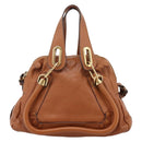 Chloe Paraty Hand Bag Leather 2way Brown Gold Auth 199599A-2