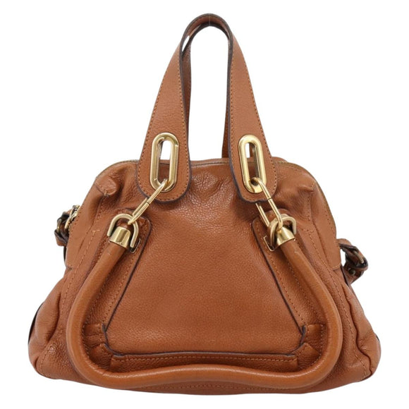 Chloe Paraty Hand Bag Leather 2way Brown Gold Auth 199599A