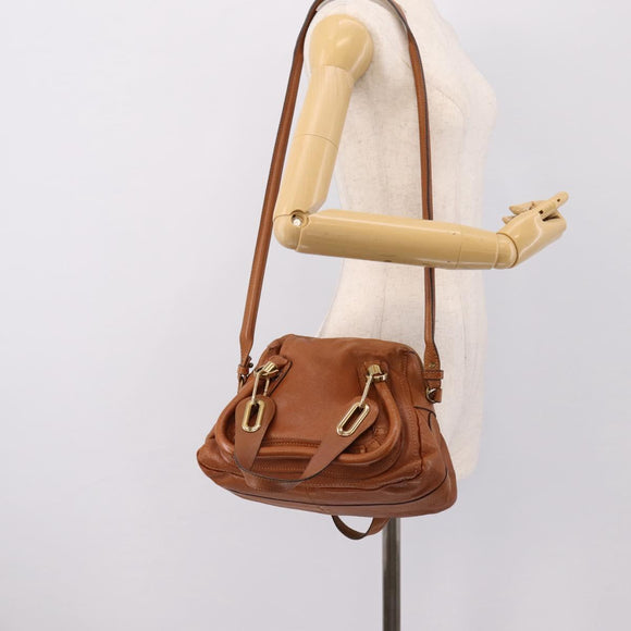 Chloe Paraty Hand Bag Leather 2way Brown Gold Auth 199599A
