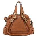 Chloe Paraty Hand Bag Leather 2way Brown Gold Auth 199599A-3