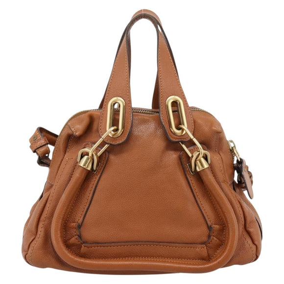 Chloe Paraty Hand Bag Leather 2way Brown Gold Auth 199599A