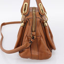 Chloe Paraty Hand Bag Leather 2way Brown Gold Auth 199599A-5