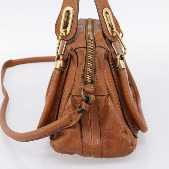 Chloe Paraty Hand Bag Leather 2way Brown Gold Auth 199599A