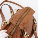 Chloe Paraty Hand Bag Leather 2way Brown Gold Auth 199599A-6