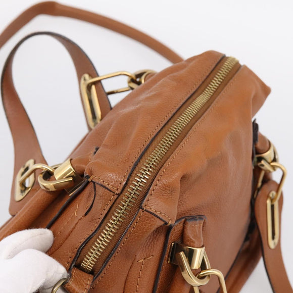 Chloe Paraty Hand Bag Leather 2way Brown Gold Auth 199599A