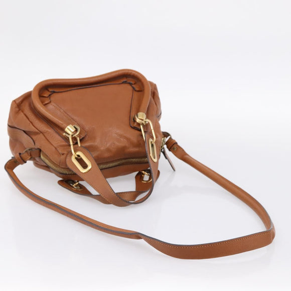 Chloe Paraty Hand Bag Leather 2way Brown Gold Auth 199599A