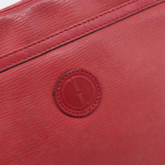 GUCCI Shoulder Bag Leather Red Gold Auth 199603