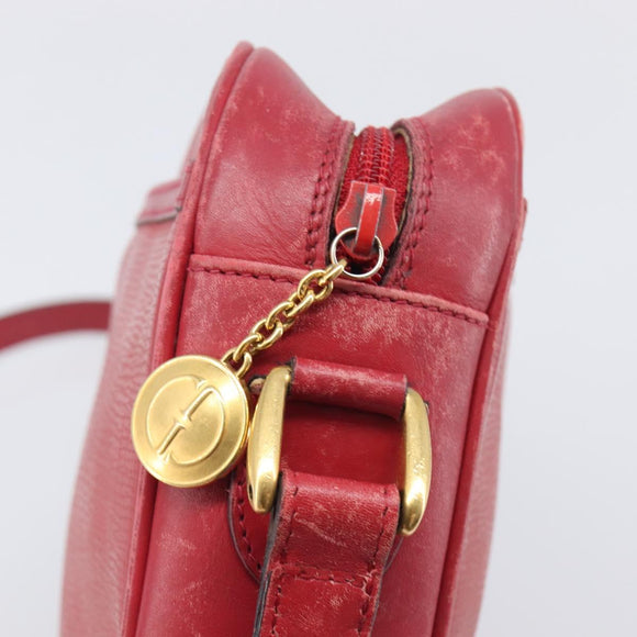 GUCCI Shoulder Bag Leather Red Gold Auth 199603