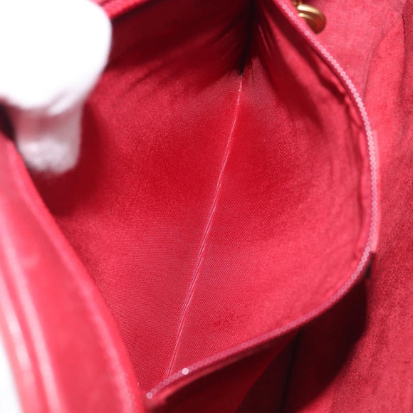 GUCCI Shoulder Bag Leather Red Gold Auth 199603