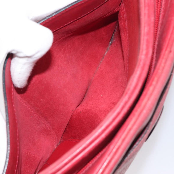 GUCCI Shoulder Bag Leather Red Gold Auth 199603