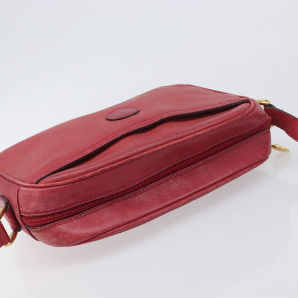 GUCCI Shoulder Bag Leather Red Gold Auth 199603