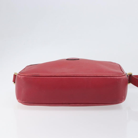 GUCCI Shoulder Bag Leather Red Gold Auth 199603