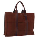 HERMES Fourre Tout GM Hand Bag Canvas Brown Silver Auth 199606A-1