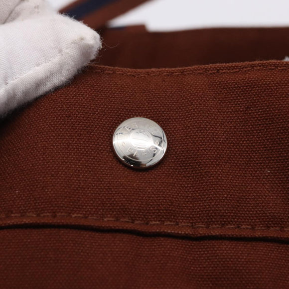 HERMES Fourre Tout GM Hand Bag Canvas Brown Silver Auth 199606A