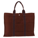 HERMES Fourre Tout GM Hand Bag Canvas Brown Silver Auth 199606A-13