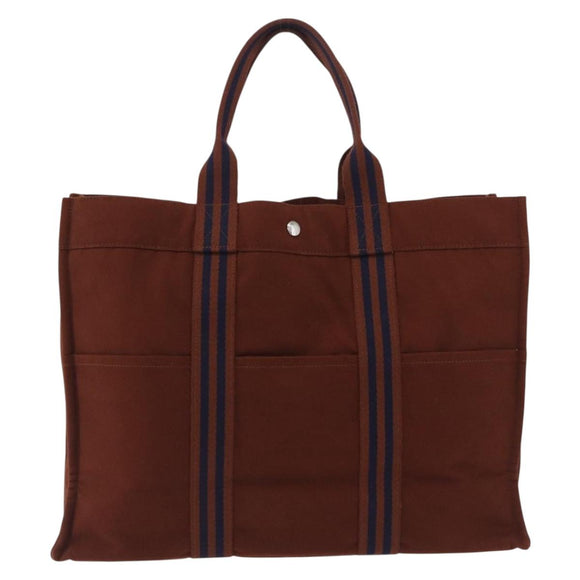 HERMES Fourre Tout GM Hand Bag Canvas Brown Silver Auth 199606A