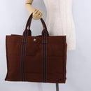 HERMES Fourre Tout GM Hand Bag Canvas Brown Silver Auth 199606A-21