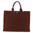 HERMES Fourre Tout GM Hand Bag Canvas Brown Silver Auth 199606A-2