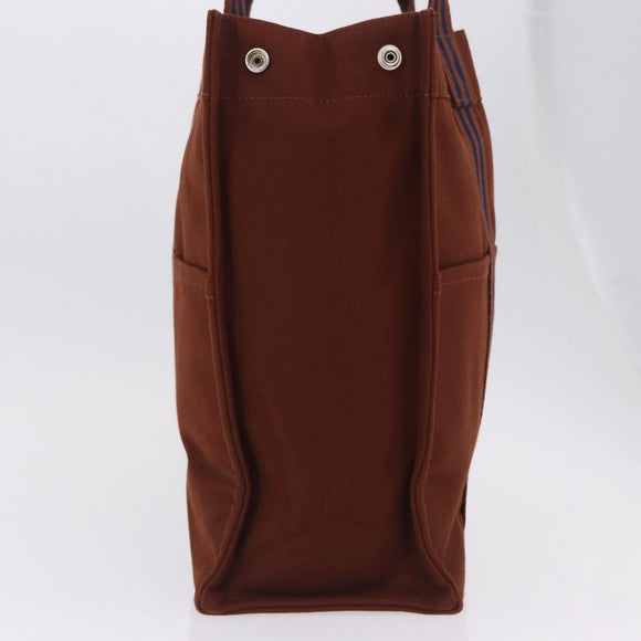 HERMES Fourre Tout GM Hand Bag Canvas Brown Silver Auth 199606A
