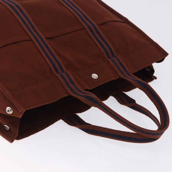 HERMES Fourre Tout GM Hand Bag Canvas Brown Silver Auth 199606A
