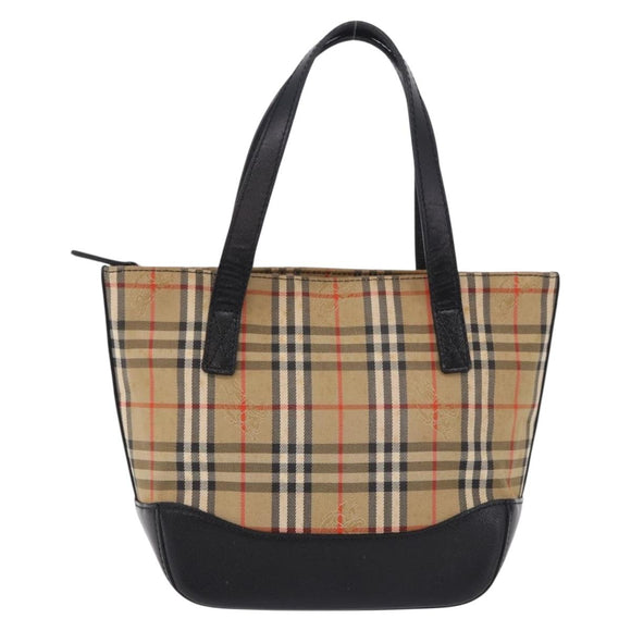 BURBERRY Nova Check Hand Bag Canvas Beige Auth 199610