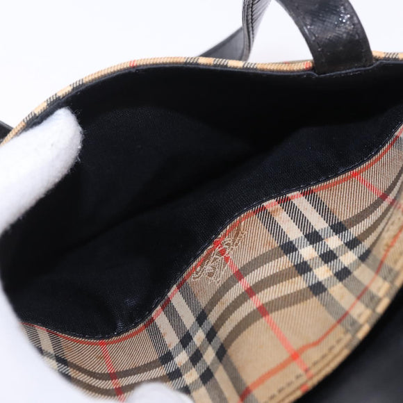 BURBERRY Nova Check Hand Bag Canvas Beige Auth 199610