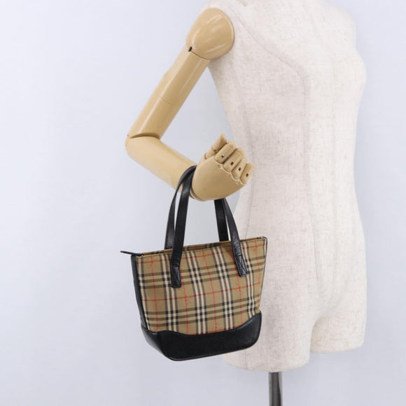 BURBERRY Nova Check Hand Bag Canvas Beige Auth 199610