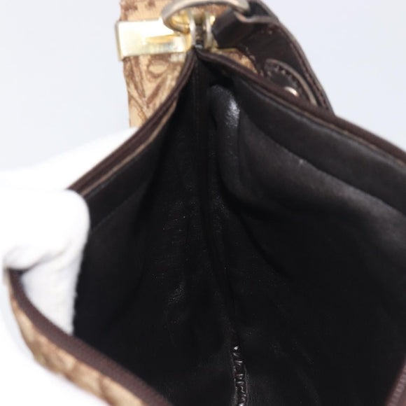 Christian Dior Trotter Canvas Shoulder Bag Beige Gold Auth 199611