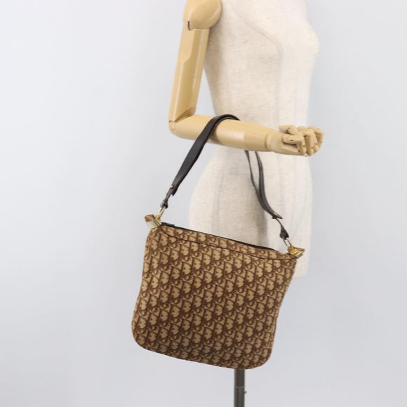 Christian Dior Trotter Canvas Shoulder Bag Beige Gold Auth 199611