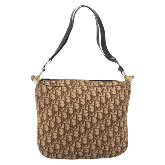 Christian Dior Trotter Canvas Shoulder Bag Beige Gold Auth 199611