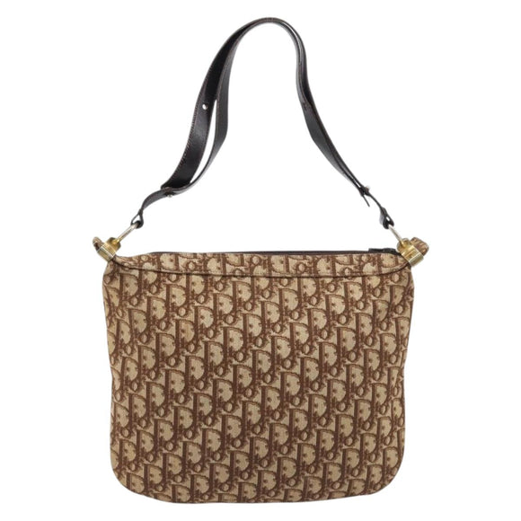 Christian Dior Trotter Canvas Shoulder Bag Beige Gold Auth 199611