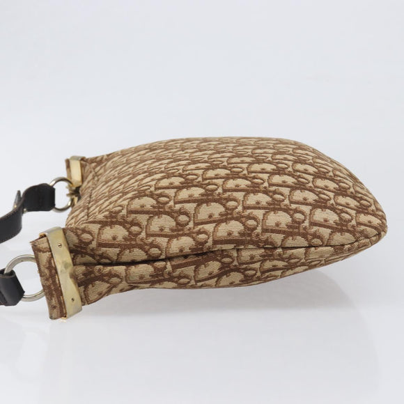 Christian Dior Trotter Canvas Shoulder Bag Beige Gold Auth 199611