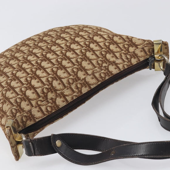 Christian Dior Trotter Canvas Shoulder Bag Beige Gold Auth 199611