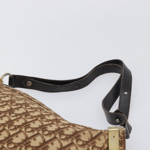 Christian Dior Trotter Canvas Shoulder Bag Beige Gold Auth 199611