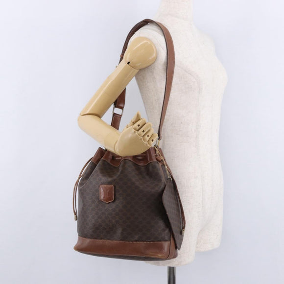 CELINE Macadam Canvas Shoulder Bag PVC Leather Brown Gold Auth 199612