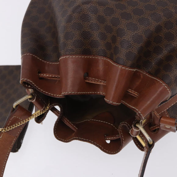CELINE Macadam Canvas Shoulder Bag PVC Leather Brown Gold Auth 199612