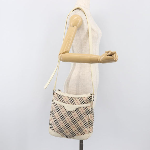BURBERRY Nova Check Shoulder Bag Canvas Beige Silver Auth 199616