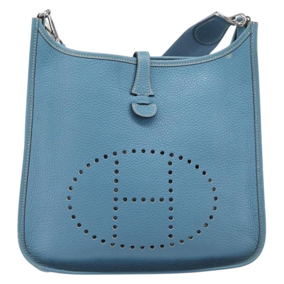 HERMES Evelyn 3PM Shoulder Bag Leather Blue Auth 199617V