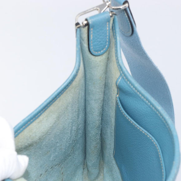 HERMES Evelyn 3PM Shoulder Bag Leather Blue Auth 199617V